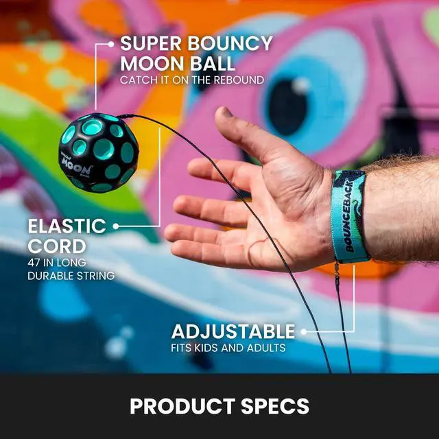 Alt view image 5 of 7 - Bounceback Returning Black and Blue Moon Ball Hyper Bouncy Balls, Extreme Bounce and Fun, Super High Bouncing Ball for Active Play and Outdoor Games