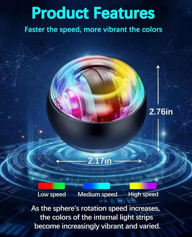 Alt view image 2 of 7 - Torque Ball, Wrist Trainer Ball 2026 Upgraded, Auto-Start Gyro Ball, Wrist & Forearm Strengthener with LED Light, Smooth Silent Rotation, Portable Trainer for Fitness, Grip Strength Training-black