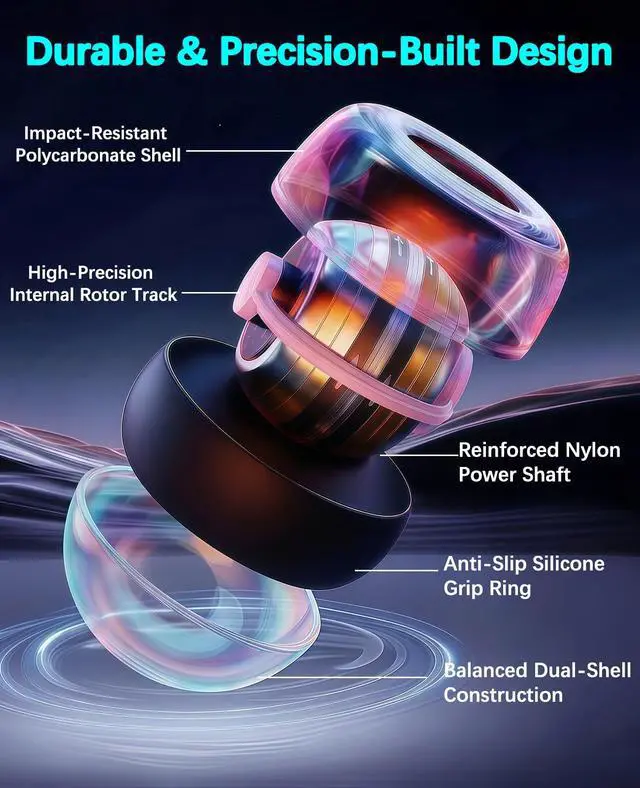 Alt view image 4 of 7 - Torque Ball, Wrist Trainer Ball 2026 Upgraded, Auto-Start Gyro Ball, Wrist & Forearm Strengthener with LED Light, Smooth Silent Rotation, Portable Trainer for Fitness, Grip Strength Training-black