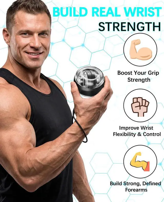 Alt view image 6 of 7 - Torque Ball, Wrist Trainer Ball 2026 Upgraded, Auto-Start Gyro Ball, Wrist & Forearm Strengthener with LED Light, Smooth Silent Rotation, Portable Trainer for Fitness, Grip Strength Training-black