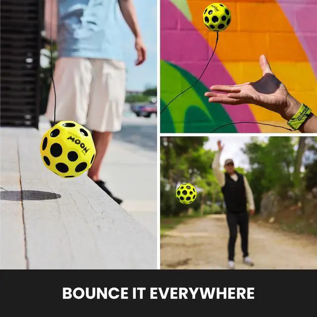 Alt view image 3 of 7 - Bounceback Returning Yellow Moon Ball Hyper Bouncy Balls, Extreme Bounce and Fun, Super High Bouncing Ball for Active Play and Outdoor Games