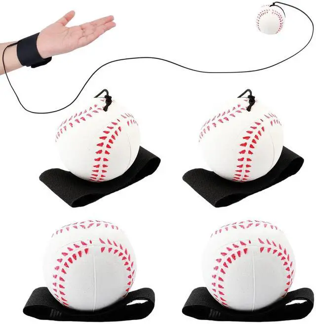 Main image of 4 PCS Wrist Return Ball on a String 2.36 Inches Rebound Sport Balls with Elastic Strap Baseball Soccer Tennis Practice Party Favors, Wrist Exercise and Fun Play for Kids & Adults