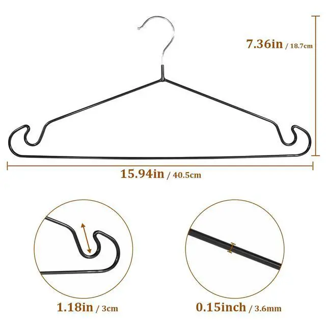 Alt view image 2 of 7 - Clothes Hangers, 20Pack,Black Metal Hangers,15.7'W Space-Saving Shirt Hanger,Non-Slip Heavy Duty Hanger with Deep Shoulder Notches for Dress and Camisole