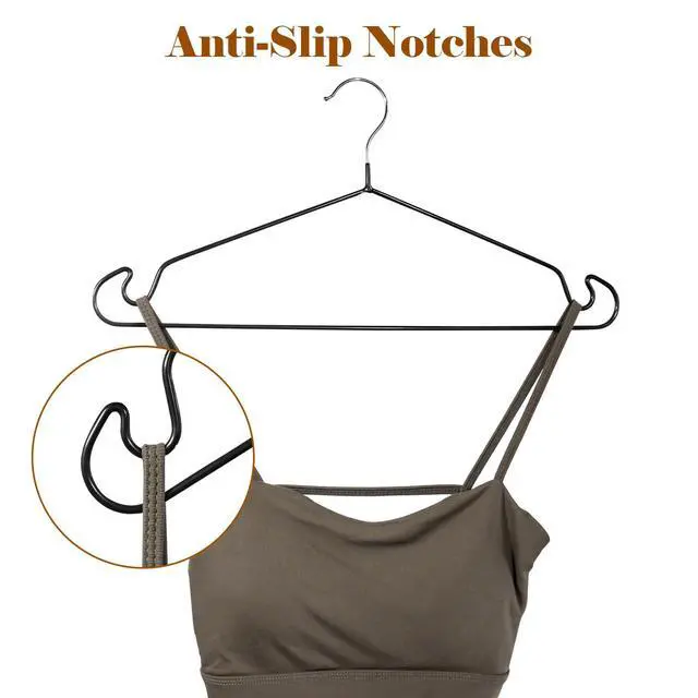 Alt view image 3 of 7 - Clothes Hangers, 20Pack,Black Metal Hangers,15.7'W Space-Saving Shirt Hanger,Non-Slip Heavy Duty Hanger with Deep Shoulder Notches for Dress and Camisole