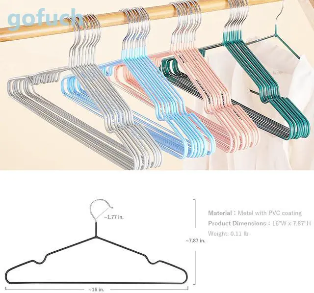 Alt view image 2 of 7 - Ultra-Thin Metal Hangers, 10 Pack Non-Slip PVC Coated Space Saving Clothes Hangers for Closet, 16 inch Wide for Suits, Dresses, JacketsBlack