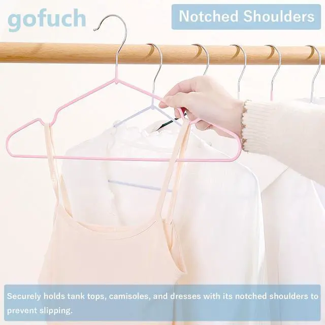 Alt view image 4 of 7 - Ultra-Thin Metal Hangers, 10 Pack Non-Slip PVC Coated Space Saving Clothes Hangers for Closet, 16 inch Wide for Suits, Dresses, JacketsBlack