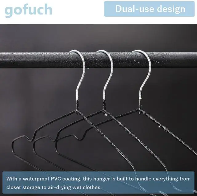 Alt view image 5 of 7 - Ultra-Thin Metal Hangers, 10 Pack Non-Slip PVC Coated Space Saving Clothes Hangers for Closet, 16 inch Wide for Suits, Dresses, JacketsBlack