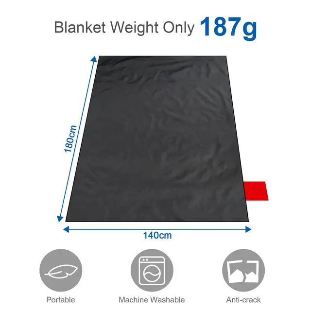Alt view image 5 of 7 - Picnic Blanket, Mini Pocket Beach Mat 55.1 x 70.8IN (3-5 People) Foldable, Lightweight Waterproof Sand Free, Foldable Thin Ground Sheet for Outdoor Camping Hiking Travel - with Hand Strap