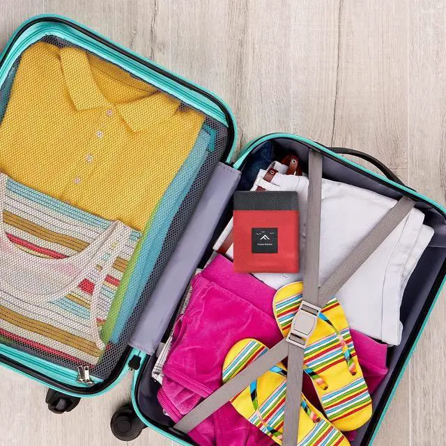 Alt view image 7 of 7 - Picnic Blanket, Mini Pocket Beach Mat 55.1 x 70.8IN (3-5 People) Foldable, Lightweight Waterproof Sand Free, Foldable Thin Ground Sheet for Outdoor Camping Hiking Travel - with Hand Strap