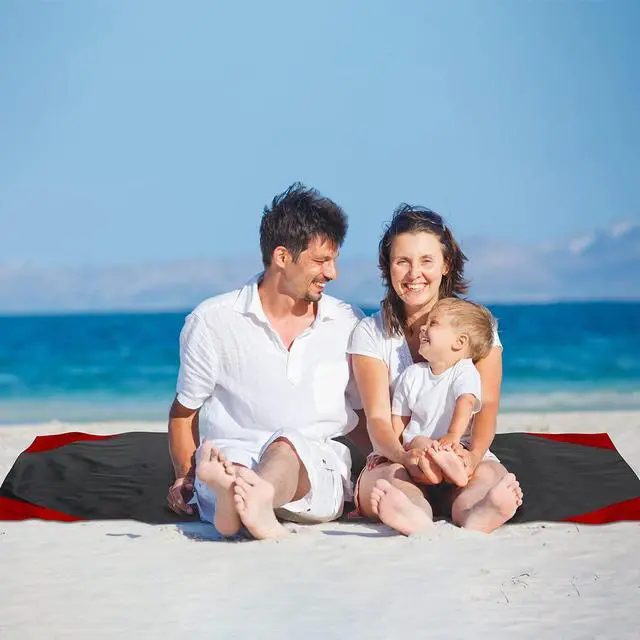Alt view image 6 of 7 - Picnic Blanket, Mini Pocket Beach Mat 55.1 x 70.8IN (3-5 People) Foldable, Lightweight Waterproof Sand Free, Foldable Thin Ground Sheet for Outdoor Camping Hiking Travel - with Hand Strap