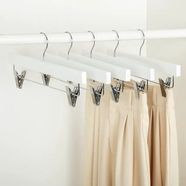 Alt view image 2 of 3 - Durable Wooden Pants and Skirt Hangers with Clips, Closet Organizer, White, 10-Pack