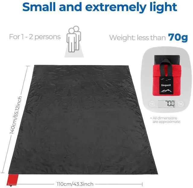 Alt view image 2 of 4 - Pocket Picnic Blanket for 1-2 Persons, 43.3x55.12(2.54oz) Super Light Compact Beach Blanket, SandProof Waterproof Portable Beach Picnic Mat for Outdoor Hiking Camping Travel Festival (Black)