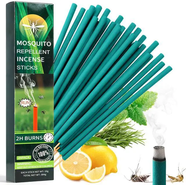 Main image of 24 Pack Incense Sticks for Outdoor Patio Backyard Indoors Camping Travel Yoga, DEET Free Mosquito Repellent Sticks Safe for Kids Pets, Long-Lasting 2-Hour Burn Time, Green
