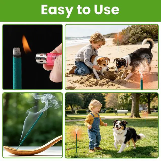 Alt view image 4 of 5 - 24 Pack Incense Sticks for Outdoor Patio Backyard Indoors Camping Travel Yoga, DEET Free Mosquito Repellent Sticks Safe for Kids Pets, Long-Lasting 2-Hour Burn Time, Green