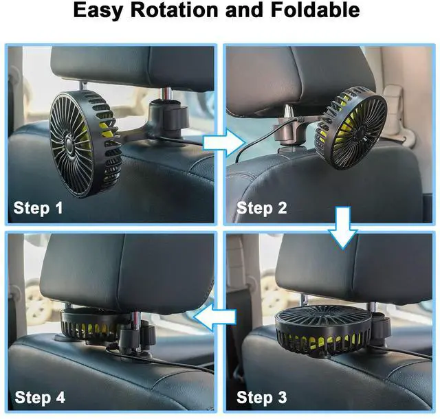 Alt view image 3 of 4 - Car Fan for Backseat, USB Powered Car Rear Seat Headrest Fans, 3 Speeds and 360 Degree Rotatable Cooling and Powerful Air Circulation Fans for Sedan, SUV, RV, Pickup, Truck, Van, Golf Vehicles