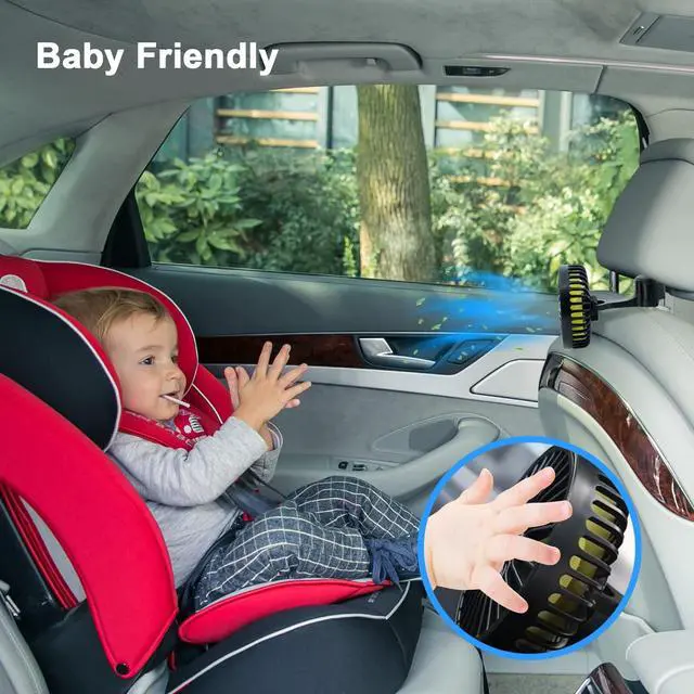 Alt view image 4 of 4 - Car Fan for Backseat, USB Powered Car Rear Seat Headrest Fans, 3 Speeds and 360 Degree Rotatable Cooling and Powerful Air Circulation Fans for Sedan, SUV, RV, Pickup, Truck, Van, Golf Vehicles
