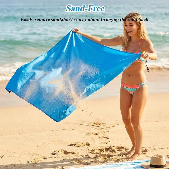 Alt view image 7 of 7 - Pocket Picnic Blanket, Lightweight Compact Travel Beach Mat, Sandproof Waterproof Oxford Outdoor Festival Camping Tarp, Packable Small Foldable Portable Mat with Carry Bag, Blue, 55"x59"
