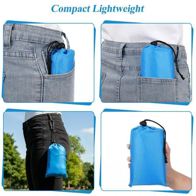 Alt view image 3 of 7 - Pocket Picnic Blanket, Lightweight Compact Travel Beach Mat, Sandproof Waterproof Oxford Outdoor Festival Camping Tarp, Packable Small Foldable Portable Mat with Carry Bag, Blue, 55"x59"