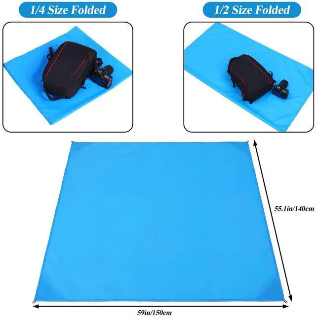 Alt view image 2 of 7 - Pocket Picnic Blanket, Lightweight Compact Travel Beach Mat, Sandproof Waterproof Oxford Outdoor Festival Camping Tarp, Packable Small Foldable Portable Mat with Carry Bag, Blue, 55"x59"