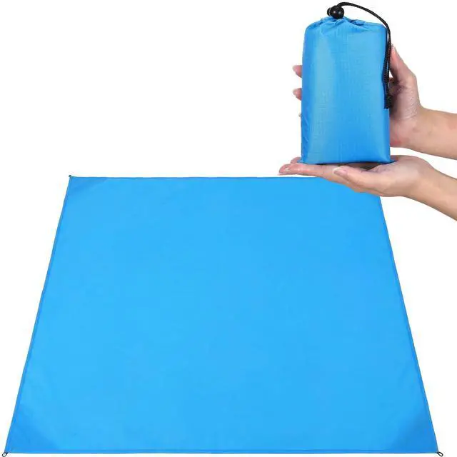 Main image of Pocket Picnic Blanket, Lightweight Compact Travel Beach Mat, Sandproof Waterproof Oxford Outdoor Festival Camping Tarp, Packable Small Foldable Portable Mat with Carry Bag, Blue, 55"x59"