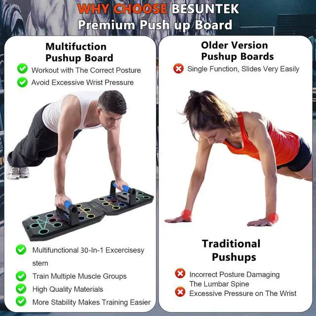 Alt view image 5 of 6 - Push Up Board Fitness, Foldable Multi-Function Exercise Board with Elastic Cord for Total Body Workouts, Portable Push Up Board for Floor (Basic Model)