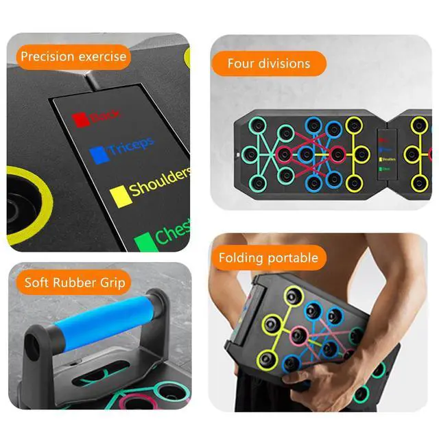 Alt view image 3 of 6 - Push Up Board Fitness, Foldable Multi-Function Exercise Board with Elastic Cord for Total Body Workouts, Portable Push Up Board for Floor (Basic Model)
