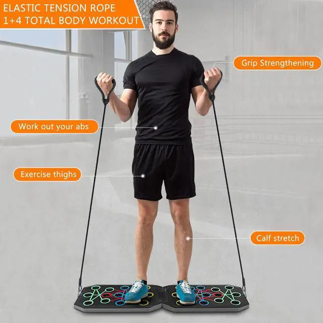 Alt view image 4 of 6 - Push Up Board Fitness, Foldable Multi-Function Exercise Board with Elastic Cord for Total Body Workouts, Portable Push Up Board for Floor (Basic Model)