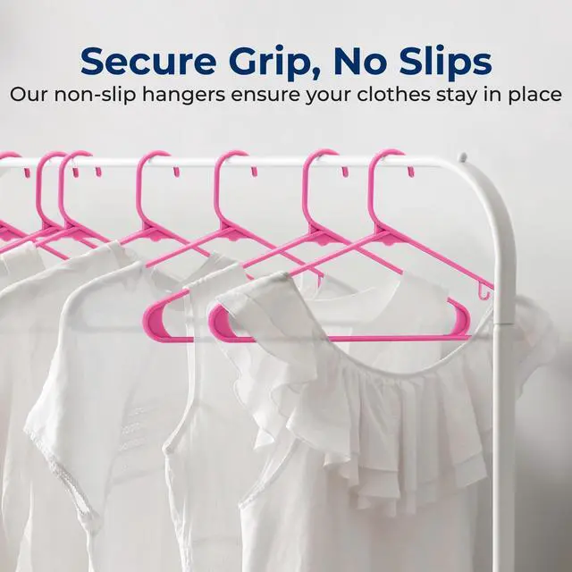 Alt view image 3 of 7 - 10 Pieces Plastic Hangers - Space Saving Heavy Duty Slim Suit Clothes Hanger Set with 360 Degree Swivel Metal Hook, Can Hold Up to 10 Lbs. for Coats, Jackets, Pants & Dress (Pink)