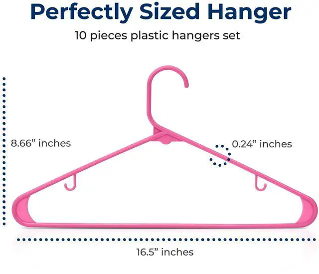 Alt view image 2 of 7 - 10 Pieces Plastic Hangers - Space Saving Heavy Duty Slim Suit Clothes Hanger Set with 360 Degree Swivel Metal Hook, Can Hold Up to 10 Lbs. for Coats, Jackets, Pants & Dress (Pink)
