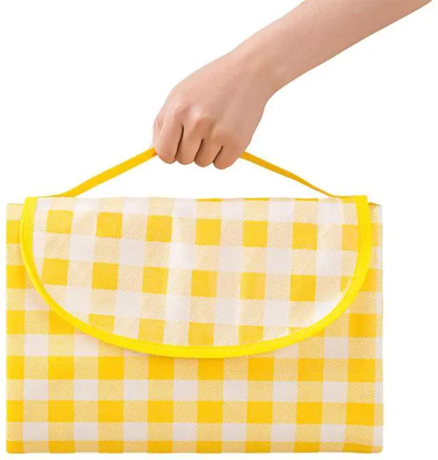 Main image of Portable Picnic Blanket, Waterproof Sandproof Foldable Outdoor Mat with Handle for Beach, Camping, Hiking, Travel, and Family Concerts (Yellow)