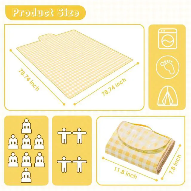 Alt view image 2 of 7 - Portable Picnic Blanket, Waterproof Sandproof Foldable Outdoor Mat with Handle for Beach, Camping, Hiking, Travel, and Family Concerts (Yellow)