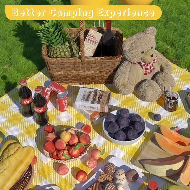 Alt view image 3 of 7 - Portable Picnic Blanket, Waterproof Sandproof Foldable Outdoor Mat with Handle for Beach, Camping, Hiking, Travel, and Family Concerts (Yellow)