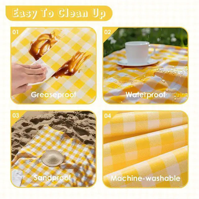 Alt view image 6 of 7 - Portable Picnic Blanket, Waterproof Sandproof Foldable Outdoor Mat with Handle for Beach, Camping, Hiking, Travel, and Family Concerts (Yellow)