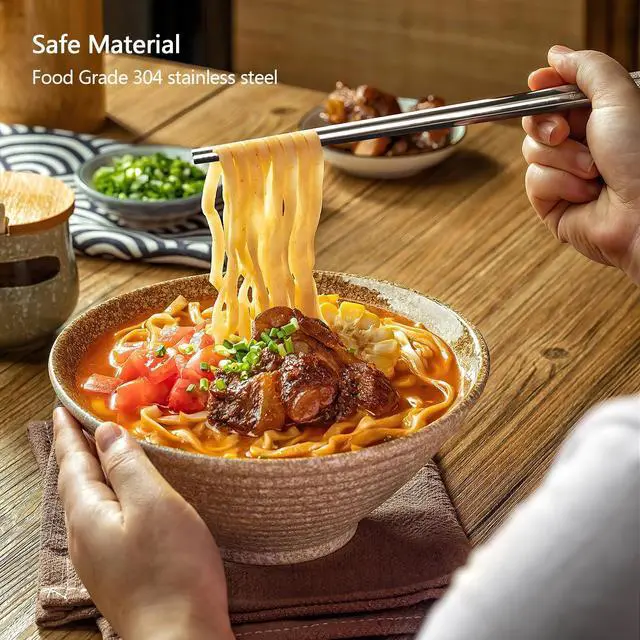 Alt view image 3 of 7 - 18/8 Stainless Steel Chopsticks, 5 Pairs Reusable Metal Chopsticks with Laser Engraved, Dishwasher Safe Non-Slip Square Japanese Korean Style for Cooking Eating, 9 1/4 Inches Gift Set