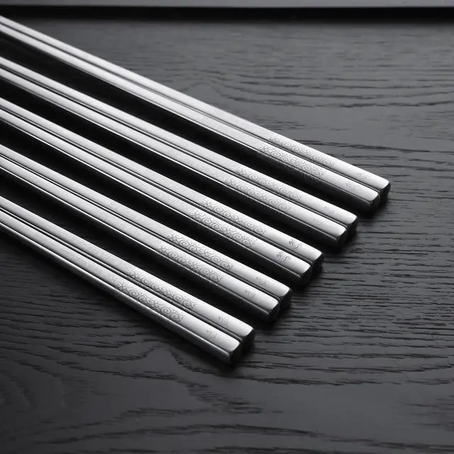 Alt view image 7 of 7 - 18/8 Stainless Steel Chopsticks, 5 Pairs Reusable Metal Chopsticks with Laser Engraved, Dishwasher Safe Non-Slip Square Japanese Korean Style for Cooking Eating, 9 1/4 Inches Gift Set