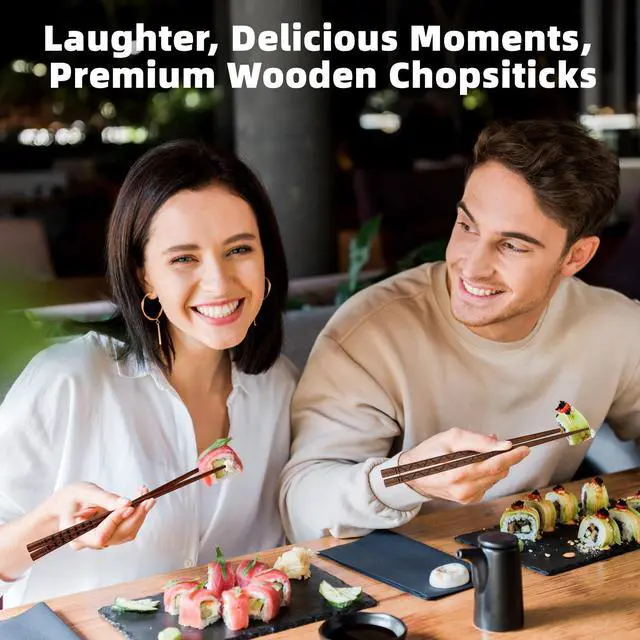Alt view image 5 of 7 - 5 Pairs Reusable Hardwood Chopsticks Set - Classic Japanese-Style Hand-Carved Design, Dishwasher Safe for Sushi, Ramen, Hot Pot & Asian Cuisine, 8.8-Inch/22.5cm Gift Set