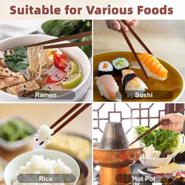 Alt view image 7 of 7 - 5 Pairs Reusable Hardwood Chopsticks Set - Classic Japanese-Style Hand-Carved Design, Dishwasher Safe for Sushi, Ramen, Hot Pot & Asian Cuisine, 8.8-Inch/22.5cm Gift Set