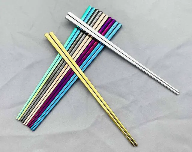 Alt view image 3 of 5 - 7 Pairs Multicolor Chopsticks Set, Reusable Stainless Steel Chopsticks, 304 Metal Japanese Chinese Style, Dishwasher Safe