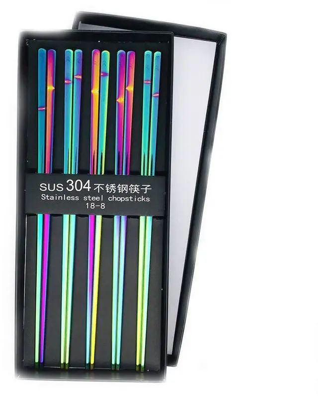 Main image of 5pairs Polished Multicolor Rainbow 304 Stainless Steel Chopsticks Set,Metal Chopsticks Reusable, Dishwasher Safe, Traditional Chopstick,9.3inch,Chinese Japanese Chop stick
