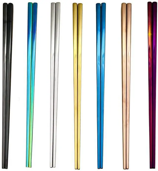 Main image of 7 Pairs Multicolor Chopsticks Set, Reusable Stainless Steel Chopsticks, 304 Metal Japanese Chinese Style, Dishwasher Safe
