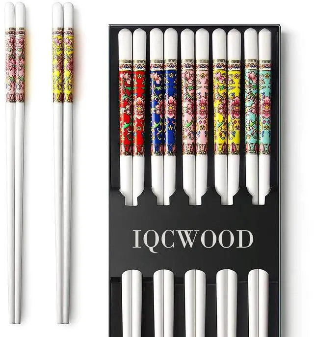Main image of Chopsticks, 5 Pairs Chopsticks Reusable, Bone China, Dishwasher Safe, 9 1/2 Inches Chop Sticks Gift Set