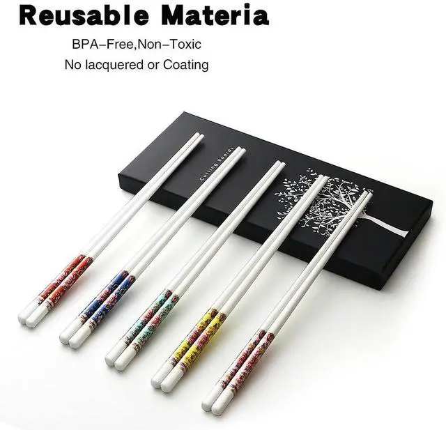 Alt view image 2 of 6 - Chopsticks, 5 Pairs Chopsticks Reusable, Bone China, Dishwasher Safe, 9 1/2 Inches Chop Sticks Gift Set