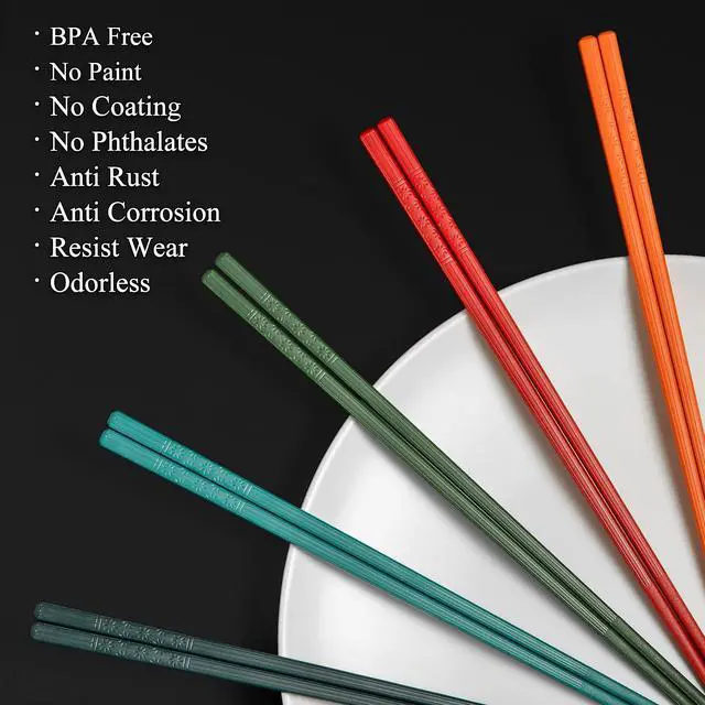 Alt view image 2 of 7 - 5 Pairs Fiberglass Chopsticks - Multicolor Reusable Chopsticks Dishwasher Safe, Japanese Chinese Chop Sticks with Cherry Blossom Pattern, 9 1/2 Inches