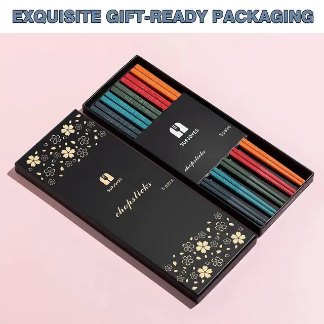 Alt view image 6 of 7 - 5 Pairs Fiberglass Chopsticks - Multicolor Reusable Chopsticks Dishwasher Safe, Japanese Chinese Chop Sticks with Cherry Blossom Pattern, 9 1/2 Inches