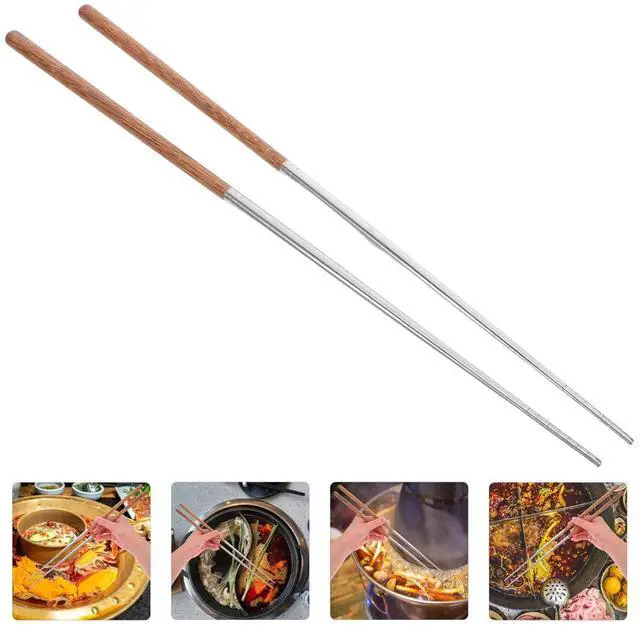 Alt view image 7 of 7 - 15.75 Inch Long Cooking Chopsticks, Stainless Steel with Wooden Handle, Non-Slip Utensil for Chinese Cooking, Hot Pot, BBQ, Noodles and Deep Frying, 1 Pair