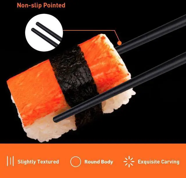 Alt view image 5 of 6 - 5 Pairs Premium Reusable Chopsticks, Anti-Slip Fiberglass Chop Sticks, Food-Grade Dishwasher Safe Heat-Resistant Durable Utensils for Sushi Japanese Korean Chopstick Gift Set 9.5 Inch