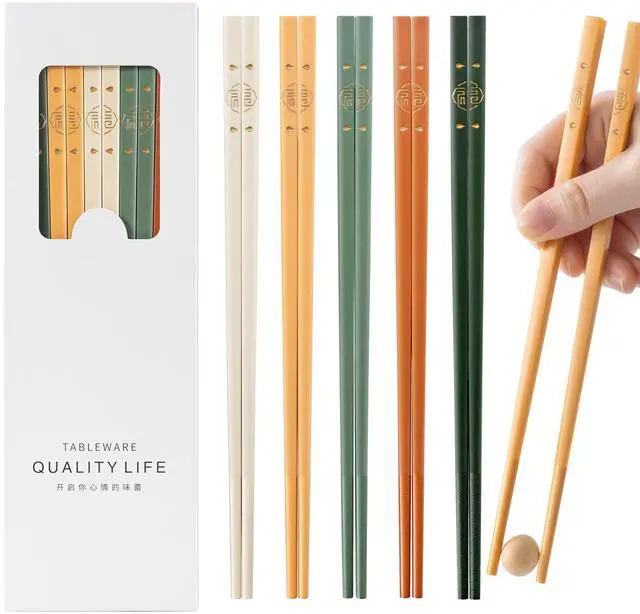 Main image of 5 Pairs Fiberglass Chopsticks Reusable | Dishwasher Safe | BPA-free | Non-slip Chop Sticks Set - 9.45in