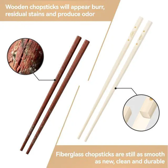 Alt view image 6 of 7 - 5 Pairs Fiberglass Chopsticks Reusable | Dishwasher Safe | BPA-free | Non-slip Chop Sticks Set - 9.45in