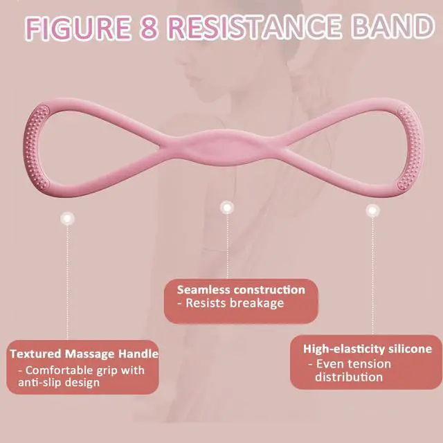 Alt view image 6 of 7 - Figure 8 Resistance Band, 2025 New Figure 8 Resistance Bands for Women, Exercise Band with Handles for Working Out, Arm, Back, Fullbody Yoga Pulling Rope, Elastic Stretch Bands15 LB(Pink)