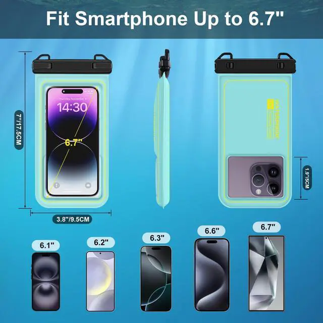 Alt view image 3 of 7 - Floating Waterproof Phone Pouch, Water Proof Cell Phone Dry Bag with Adjustable Lanyard, IP68 Waterproof Phone Case for iPhone 16 Pro 15 14 13 Pro Max Samsung Galaxy Google, Up to 6.7'' Green
